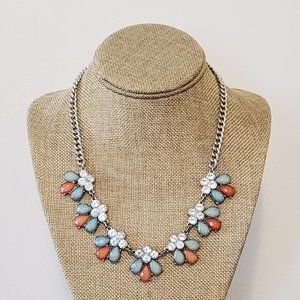 3/$15 Charming Charlie Orange,Blue,and Crystal Petals Necklace 17"-20 1/2"
